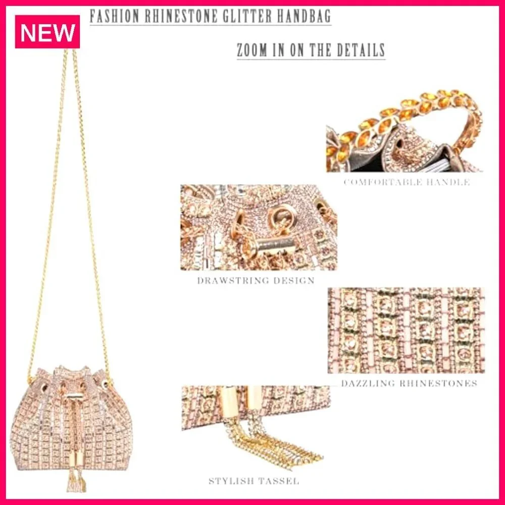 Rhinestone Evening Clutch Purse with Detachable Chain Crossbody Bag